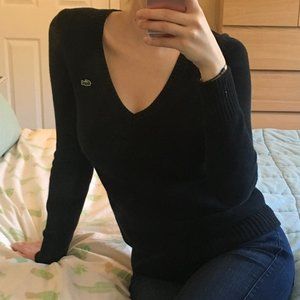 Black 100% Cotton Lacoste V-Neck Sweater